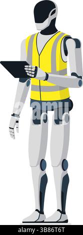 Robotic humanoid using a digital tablet and monitoring processes using a tablet, isolated Stock Vector