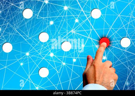 man finger pushing a button and activating it Stock Photo