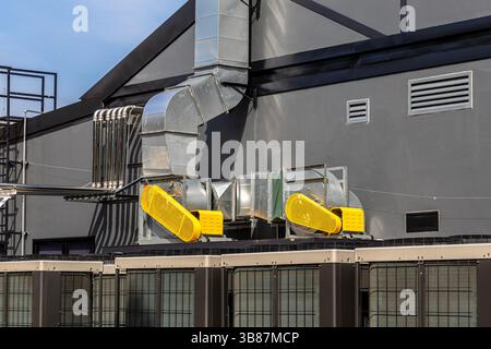Exhaust vents of industrial air conditioning, ventilation units and Industrial centrifugal fan in ventilation systems. Stock Photo