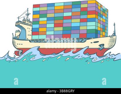 International maritime trade. A container ship sails in the ocean. American trade through the Panama Canal. Stock Vector