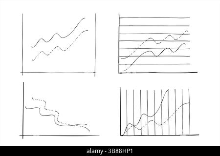 Set of linear graphs with red and blue lines showing different trends and dynamics vector illustration. Change in time of election results or income. Stock Vector