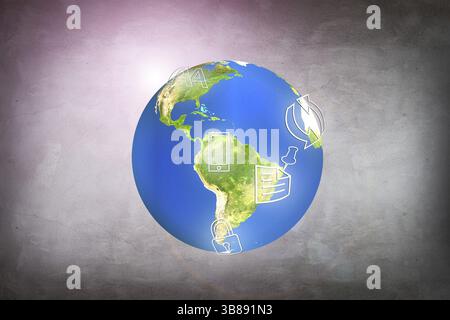 Colorful earth on the gray background. Elements of this image furnished by NASA Stock Photo
