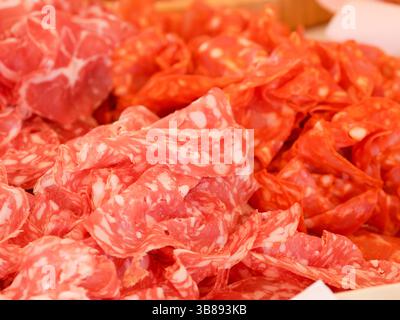 Charcuterie platter with assorted cold cuts served at a buffet, perfect for weddings, parties, or festive receptions. Stock Photo