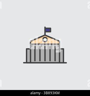 Colorful Vector Icon of a Government Building with Flag Politics, Authority, and Institution Symbol Stock Vector