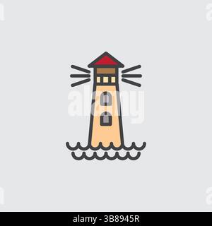 Colorful Vector Icon of a Lighthouse on Waves Navigation, Guidance, and Coastal Symbol Stock Vector