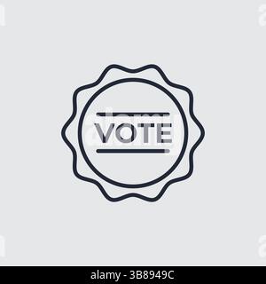 Outline Vector Icon Round Vote Badge with Scalloped Edge and Horizontal Lines Stock Vector