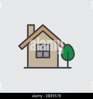 Colorful Vector Icon of a Simple House with a Tree Home, Real Estate, and Nature Symbol Stock Vector