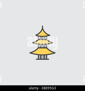 Colorful Vector Icon of a Pagoda Asian Architecture, Temple, and Culture Symbol Stock Vector