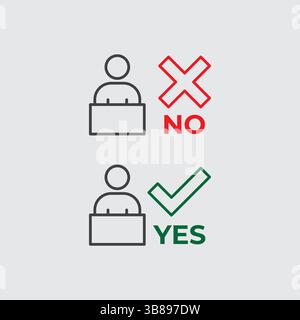 Vector Icon Set Yes and No Vote with Checkmark and Cross Symbols for Election or Decision Stock Vector