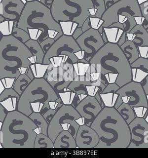Gray Money Bags with Dollar Signs Seamless Vector Pattern: Finance, Wealth, and Abundance Background Stock Vector