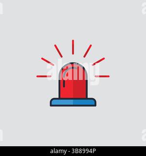 Colorful Vector Icon of a Red Emergency Siren with Rays Warning, Alert, and Alarm Symbol Stock Vector