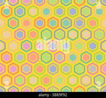 Abstract pattern of geometric shapes. Bold rounded hexagon cells with padding and inner solid cells. Hexagonal cells. Multiple tones color palette. Stock Vector