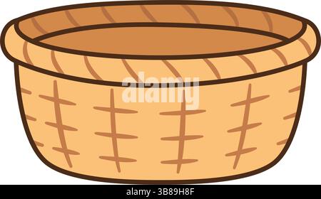 Empty basket. Traditional willow wicker basket isolated icon. Hand drawn flat style Vector illustration Stock Vector