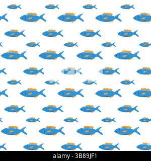 Blue fish seamless pattern. Tropical exotic blue fish. Stock Vector