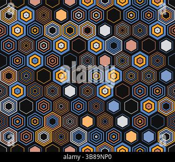 Honeycomb mosaic background. Geometric elements of varied style and color. Hexagonal shapes. Tileable pattern. Seamless background. Stock Vector