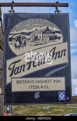 Tan Hill pub sign. Britain's highest inn at the head of Arkengarthdale ...