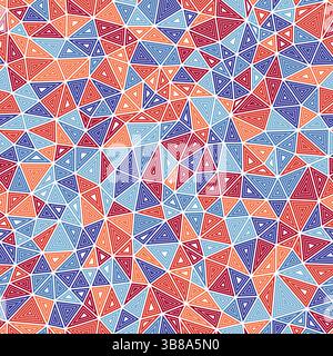 Triangulation geometric shapes background. Multiple repeated inner triangles. Compact triangles size. Multiple colors style. Seamless pattern. Stock Vector