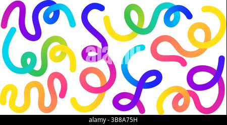 Winding curvy vivid swirls - looping sinuous rainbow lines, undulating shapes gradient abstract decorative pattern. Stock Vector