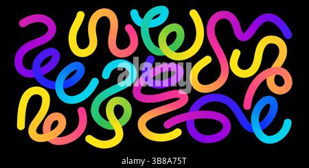 Curvy undulating vivid lines - looping sinuous rainbow swirls, twisting shapes gradient abstract pattern. Stock Vector