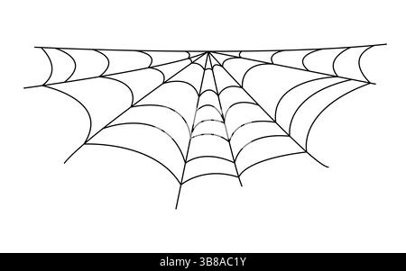 Spider web simple hand drawn outline vector illustration of doodle fancy Halloween scary decor element, cobweb clipart perfect for Halloween party design, cartoon spooky character Stock Vector