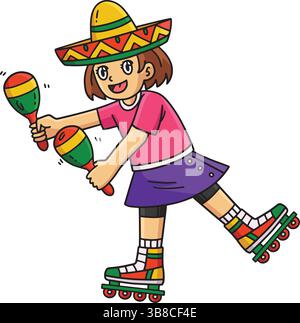 Female Inline Skater Playing Maracas Clipart  Stock Vector