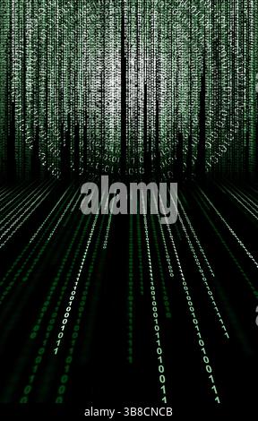 Cyberspace with streams of digital code on black background Stock Photo