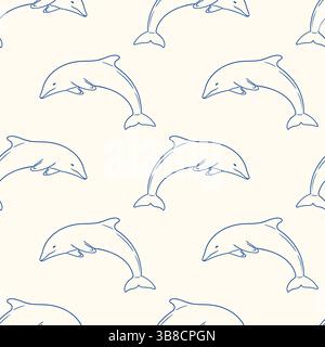 Stylized dolphins swimming gracefully in a seamless pattern design Stock Vector