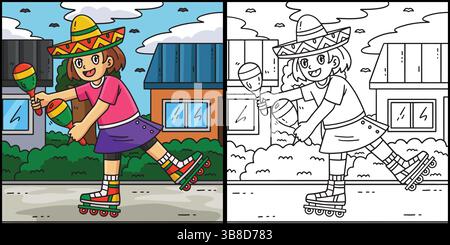 Female Inline Skater Playing Maracas Illustration  Stock Vector