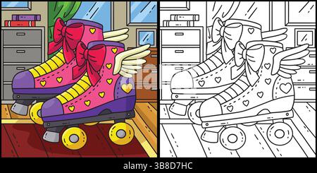 Roller Skates for Girls Coloring Page Illustration Stock Vector