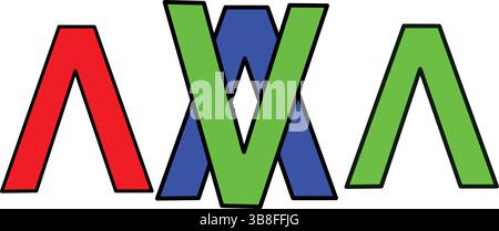 Colorful font letter A is a vibrant 3D illustration, a design concept in the alphabet with a green arrow on a web button Stock Vector