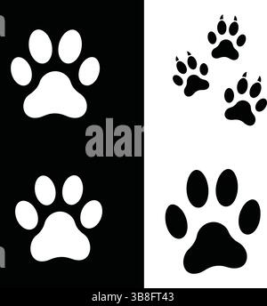 Cute cartoon monochrome dog paw print lineart vector clipart. Wildlife ...