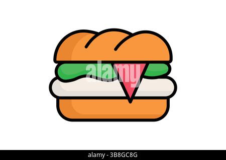 Sandwich icon. colored outline icon style. icon related to common and versatile food item. catering elements vector illustration Stock Vector