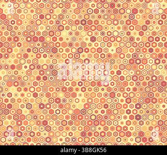 Abstract template background. Bold rounded stacked hexagons mosaic pattern. Hexagon shapes. Multiple tones color palette. Seamless pattern. Stock Vector