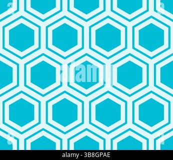 Abstract template background. Cyan color on matching background. Hexagon mosaic composition with inner solid cells. Large hexagons. Seamless design. Stock Vector