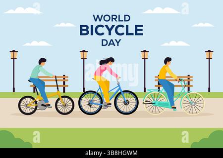 world bicycle day background illustration in flat design Stock Vector