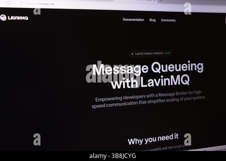 Lavinmq message queuing documentation on computer screen. Stock Photo