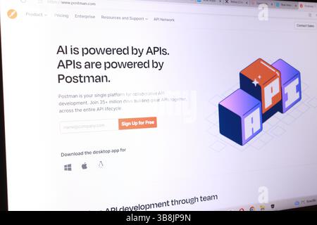 Postman api development platform website interface with collaborative features. Stock Photo