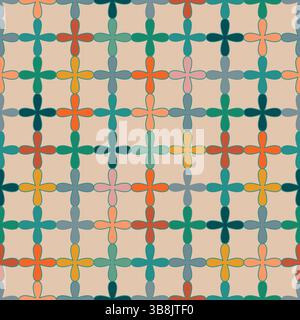 Groovy abstract tiny flowers seamless pattern. Linear color floral chains vector background. Stock Vector