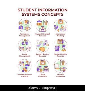 Student information systems multi color concept icons Stock Vector
