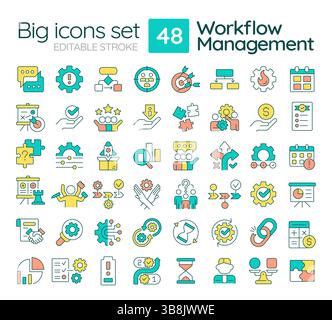 Productivity metrics linear icons set. Efficiency, Outputs, Metrics ...