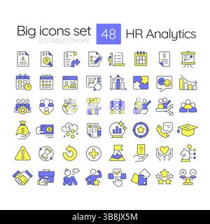 HR analysis line color icons set Stock Vector