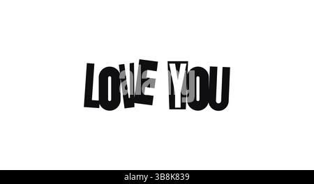 Romantic Phrase Love You In Bold CutOut Typography. Simple Message For Affection, Gifts, And Sweet Occasions. Vector Illustration. Stock Vector