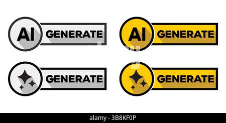 AI Generate Icon Set Artificial Intelligence Technology Digital Creation Label Badge Stock Vector