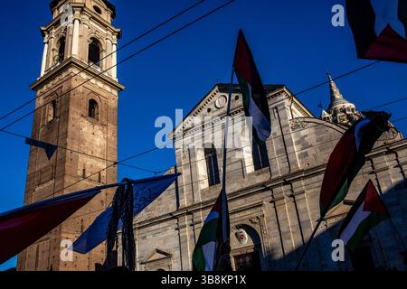 February 3, 2024, Turin, Piedmont, Italy: March in favor of the Palestinian cause in Turin, Italy, on February 03, 2024 (Credit Image: © Simone Dalmasso/ZUMA Press Wire) Stock Photo