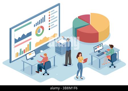Team analyzing data charts graphs reports Modern business dashboard visualization Stock Vector