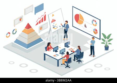 Team collaborating on data analysis charts graphs strategic planning meeting modern office setting Stock Vector