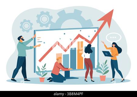 Team analyzes data charts graphs and key performance indicators KPIs during a business meeting Clean Stock Vector