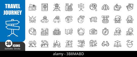 Travel and journey outline icon . Editable stroke . Vector . Stock Vector