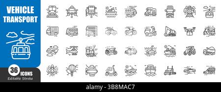 Vehicle . Transportation outline icon . Editable stroke . Vector . Stock Vector