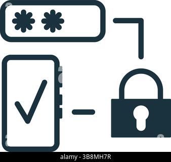 Secure login process using two factor authentication ensuring online safety and protecting user accounts on mobile devices Stock Vector